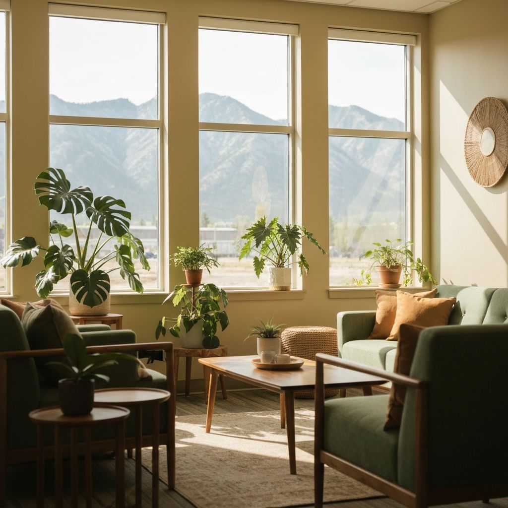 Warm, inviting therapy office in Meridian, Idaho with comfortable seating and natural light